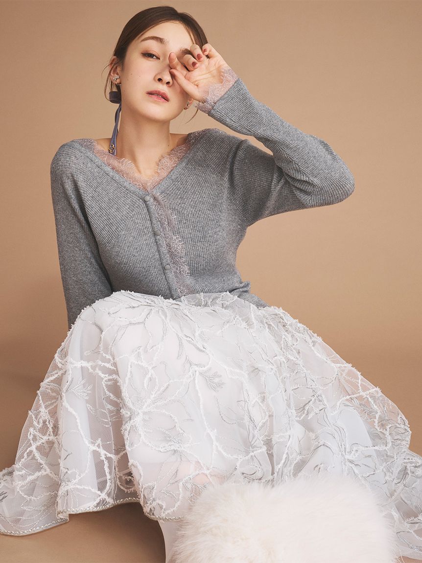 セルフォード　エンブロイダリーレーススカート ブラッシュドエンブロイダリースカート(SKIRT（スカート