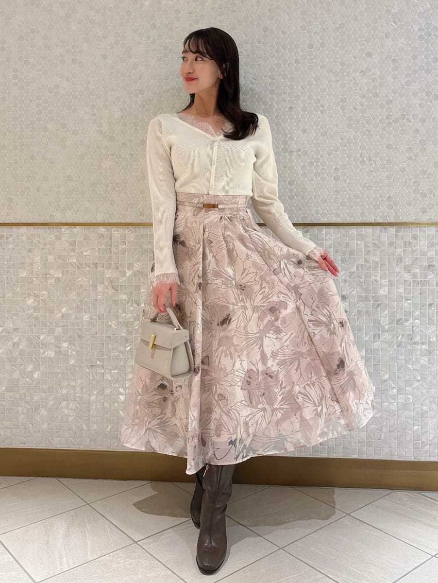 ベルト付きフラワープリントスカート(SKIRT（スカート