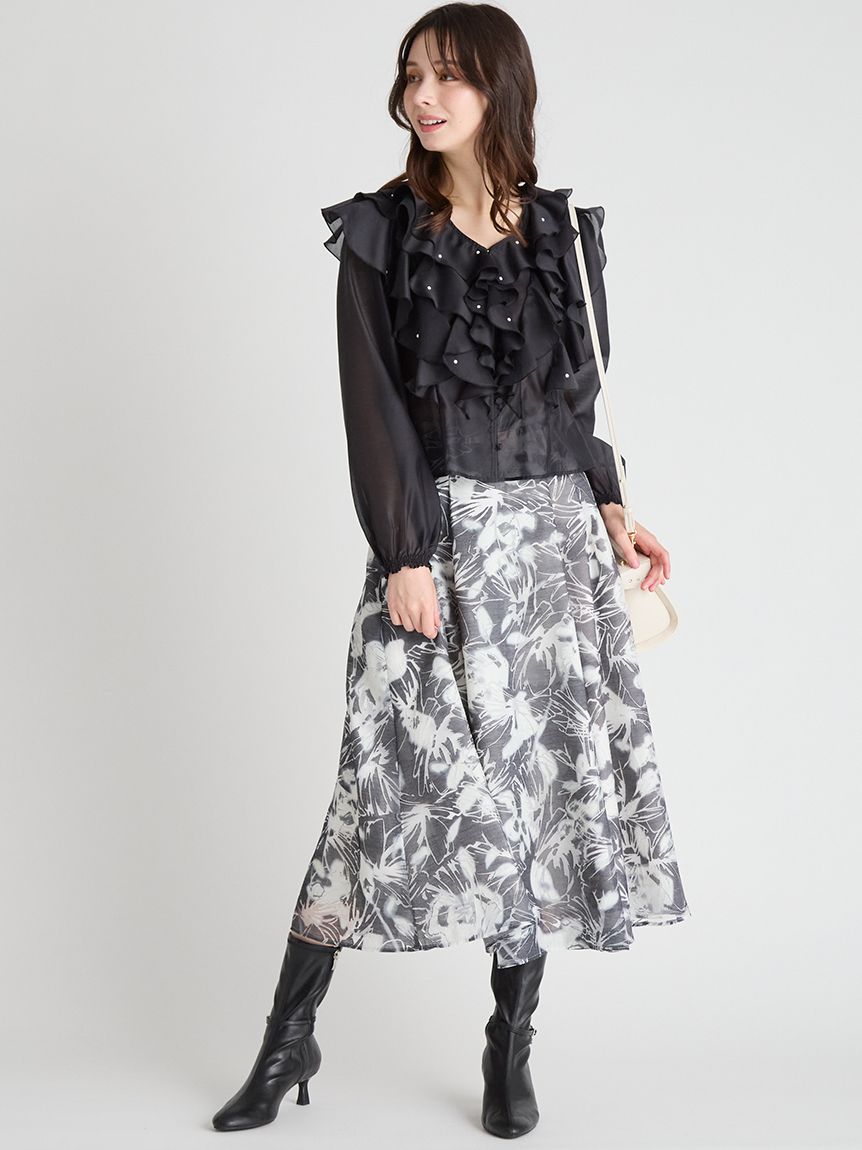 ベルト付きフラワープリントスカート(SKIRT（スカート