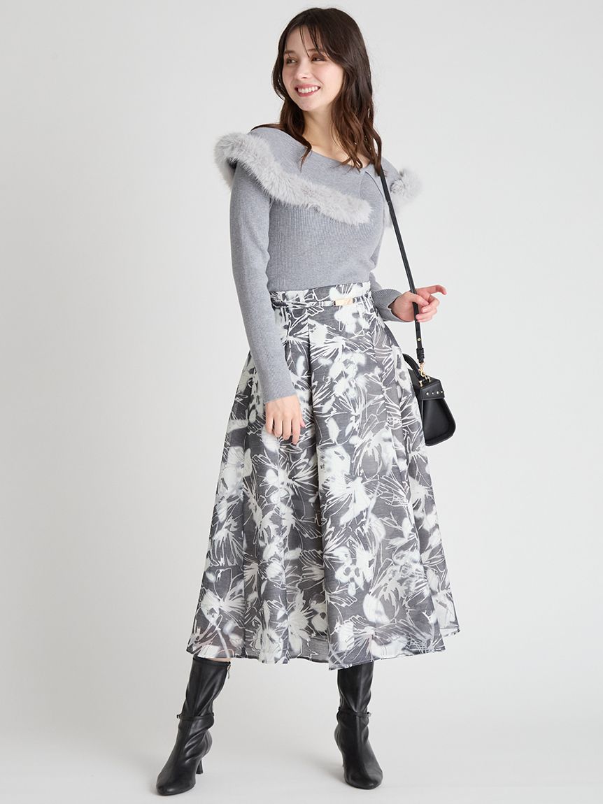 ベルト付きフラワープリントスカート(SKIRT（スカート