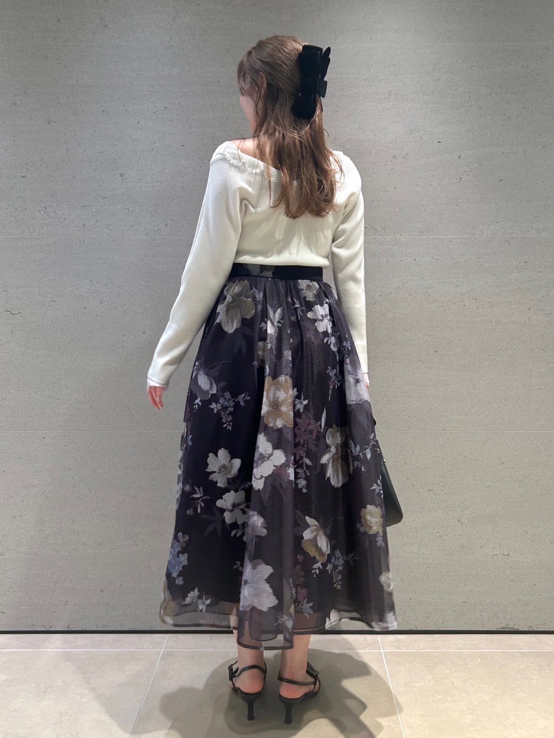 CELFORDセルフォード コラボプリントスカート ブラック HANAE MORI×CELFORDコラボ】バタフライフレアスカート（マキシ丈
