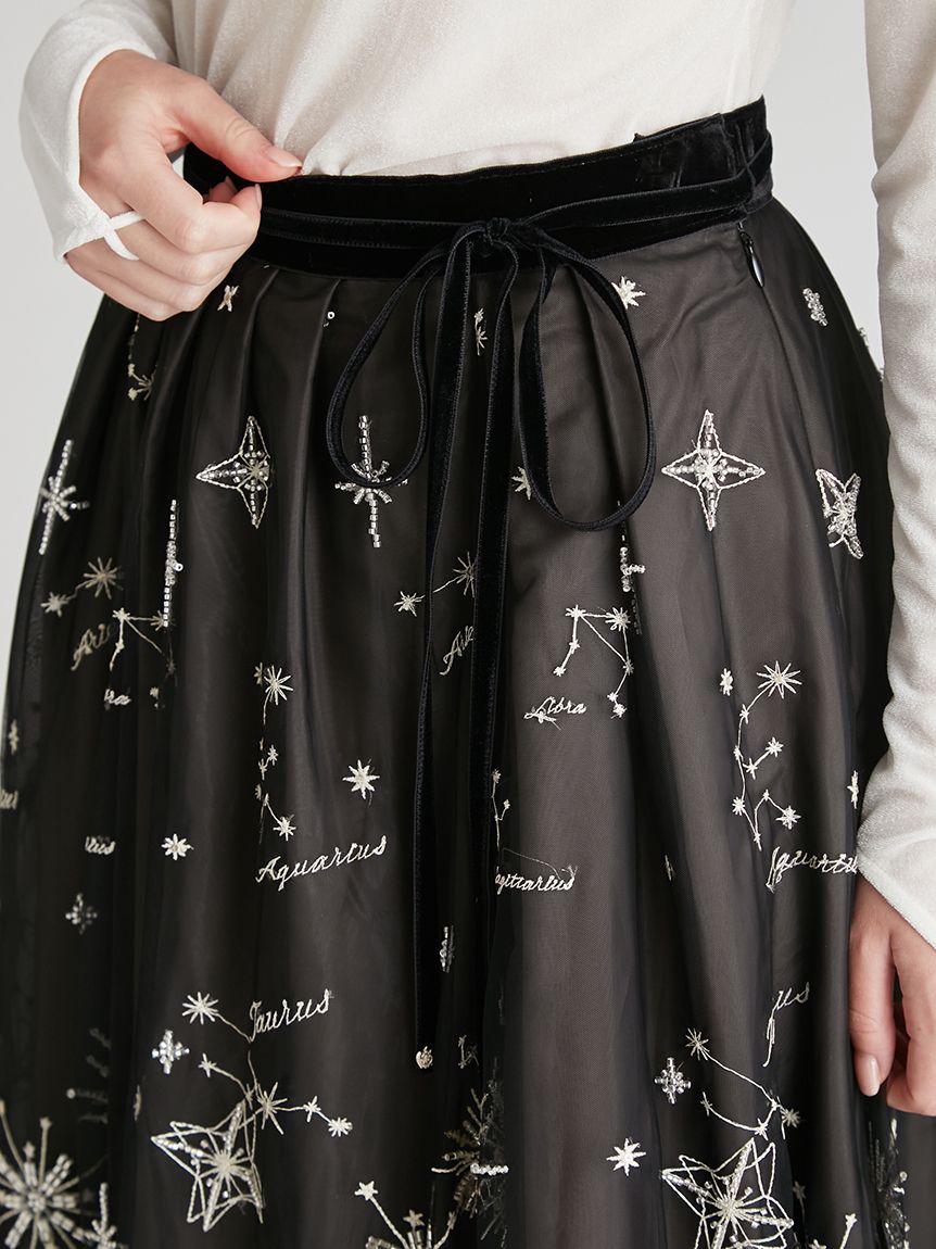 新品♡セルフォード　CELFORD ブラッシュドエンブロイダリースカート　ロング CELFORD×P.J. REDOUTEコラボ】 Rosa刺繍チュールスカート(SKIRT