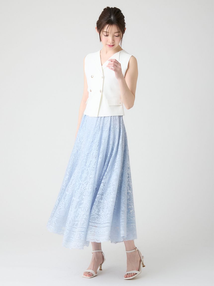 LIZLISA フロントカシュクールスカート ブルー 水色 洗える】【接触冷感】サークルレーススカート(SKIRT（スカート