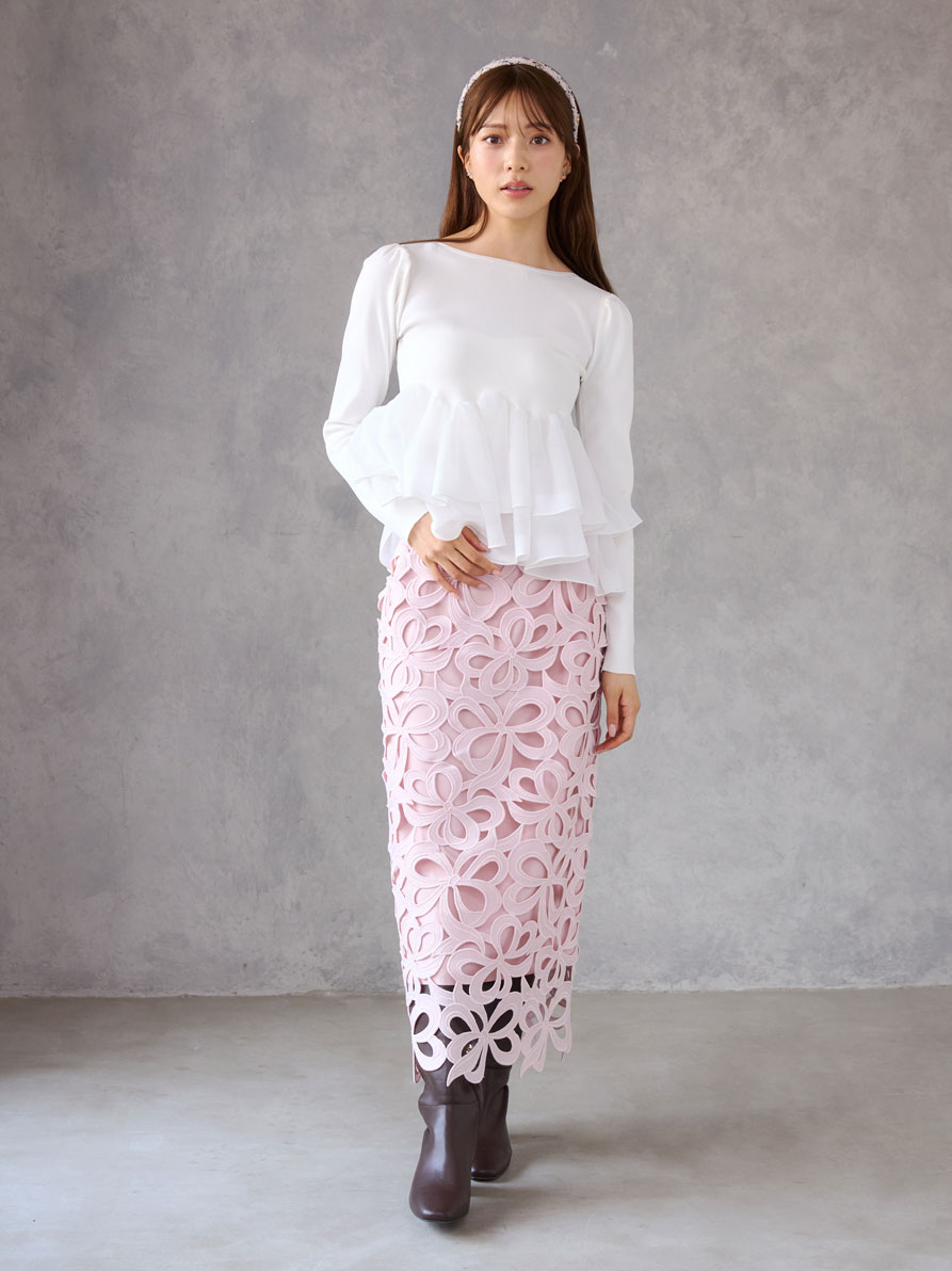 WEB限定34サイズ展開】リボンレーススカート(ロングスカート)｜SKIRT