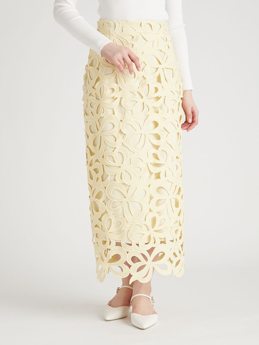 WEB限定34サイズ展開】リボンレーススカート(ロングスカート)｜SKIRT