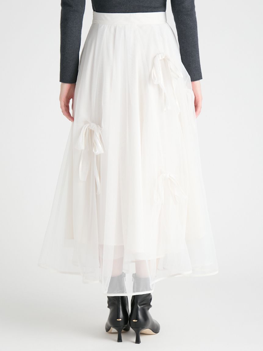 エムズグレイシー リボン浮かぶチュールスカート ホワイト 2025年 リボンチュールスカート(SKIRT（スカート）)｜CELFORD（セルフォード