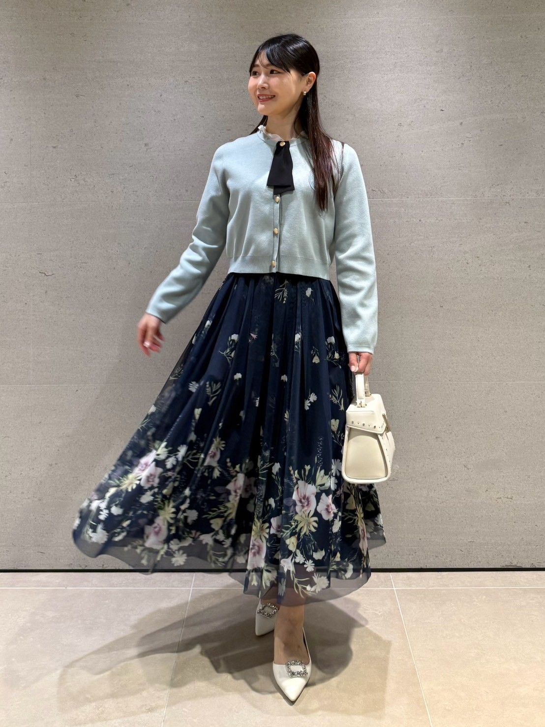 パネルフラワープリントチュールスカート(ロングスカート)｜SKIRT