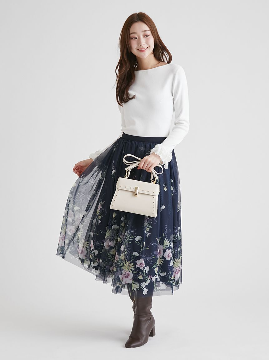 パネルフラワープリントチュールスカート(ロングスカート)｜SKIRT