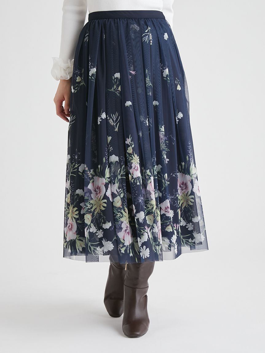 パネルフラワープリントチュールスカート(ロングスカート)｜SKIRT