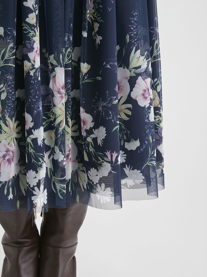 パネルフラワープリントチュールスカート(ロングスカート)｜SKIRT