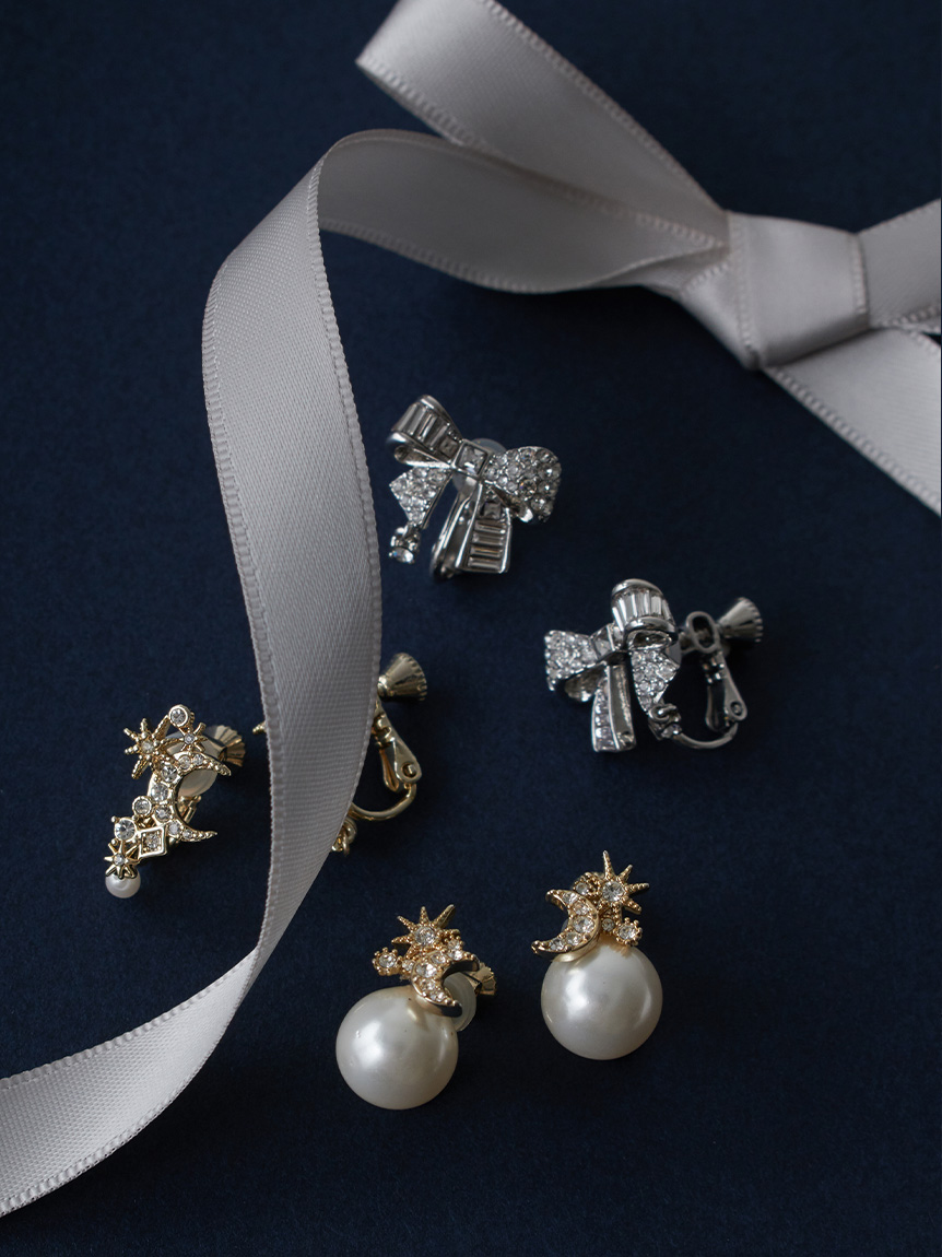 ビジューリボンイヤリング(ピアス・イヤリング)｜ACCESSORIES