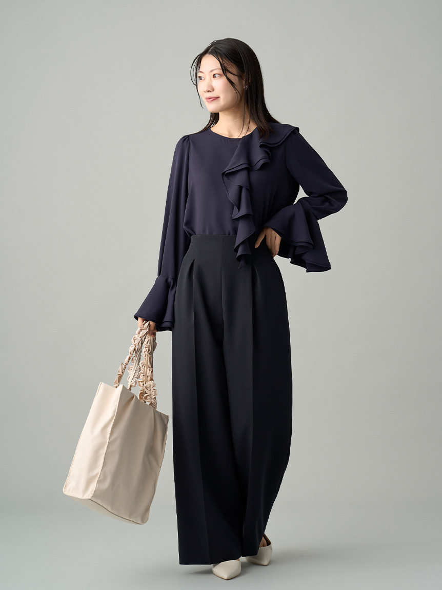 プリュム】フリルラメ刺繍トートバッグ（L）(トートバッグ