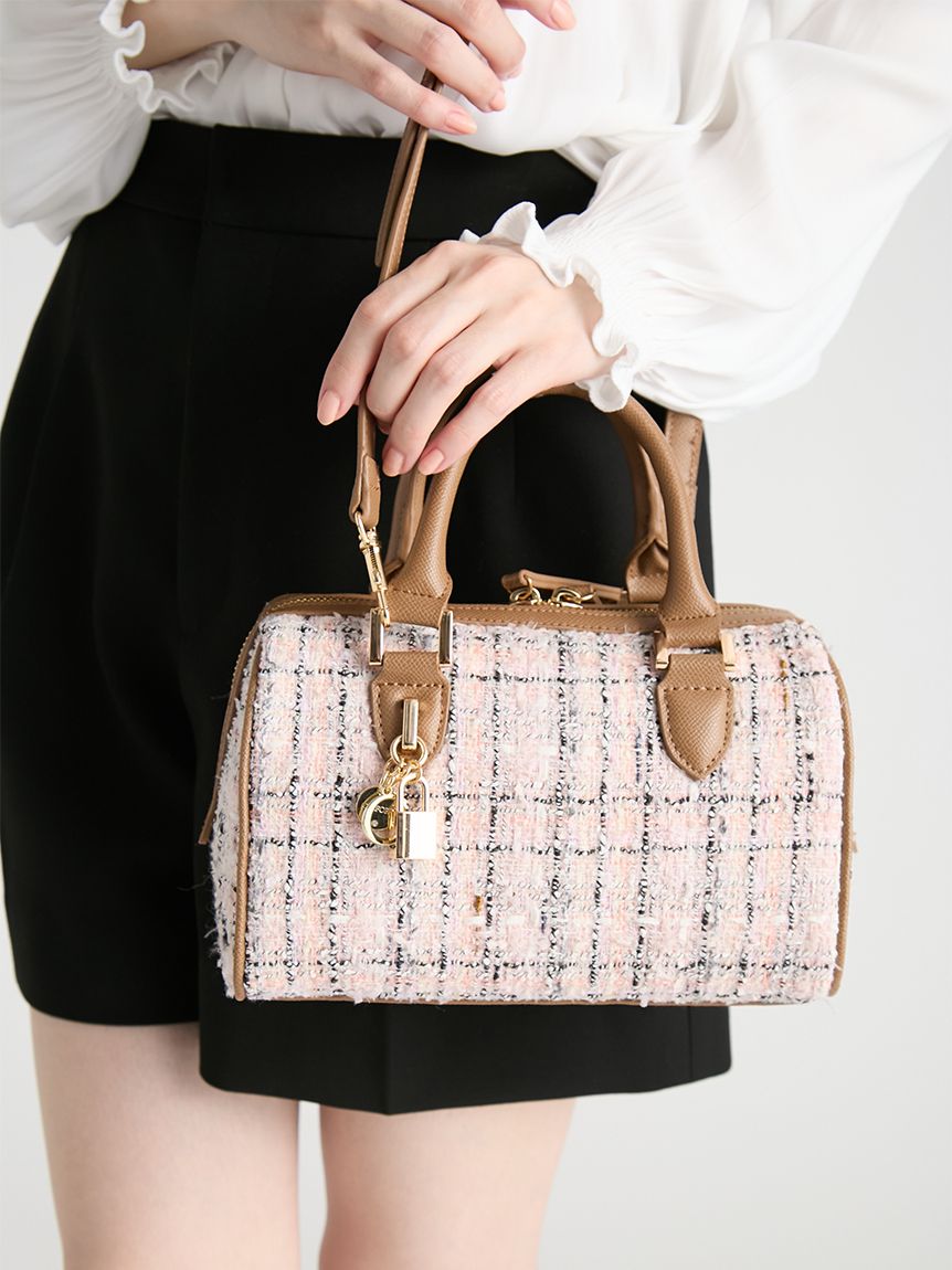 メタルチャームツイードミニボストンバッグ(ボストンバッグ)｜BAG
