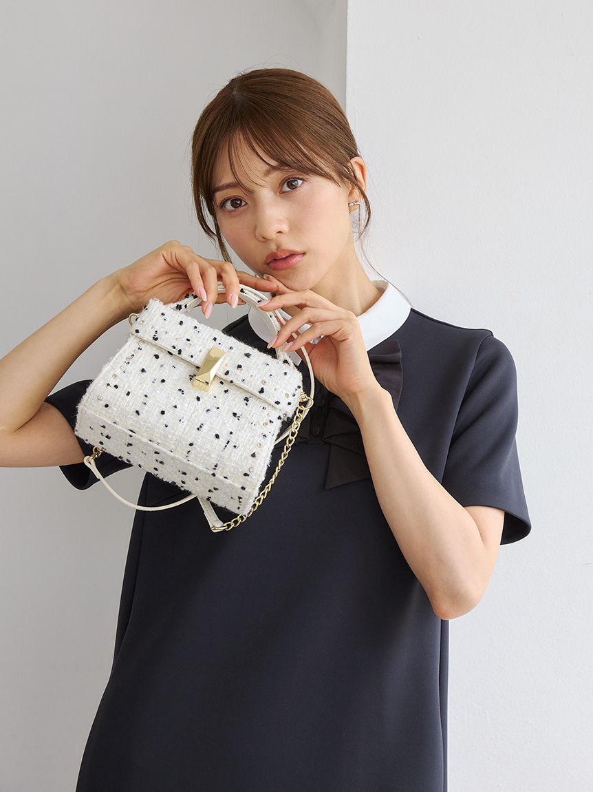 リュタン】ビジュースタッズツイードポシェット(ハンドバッグ)｜BAGS