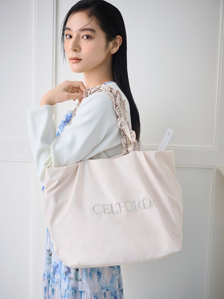 フリルラメ刺繍トートバッグ（wide）(ハンドバッグ)｜BAGS（バッグ