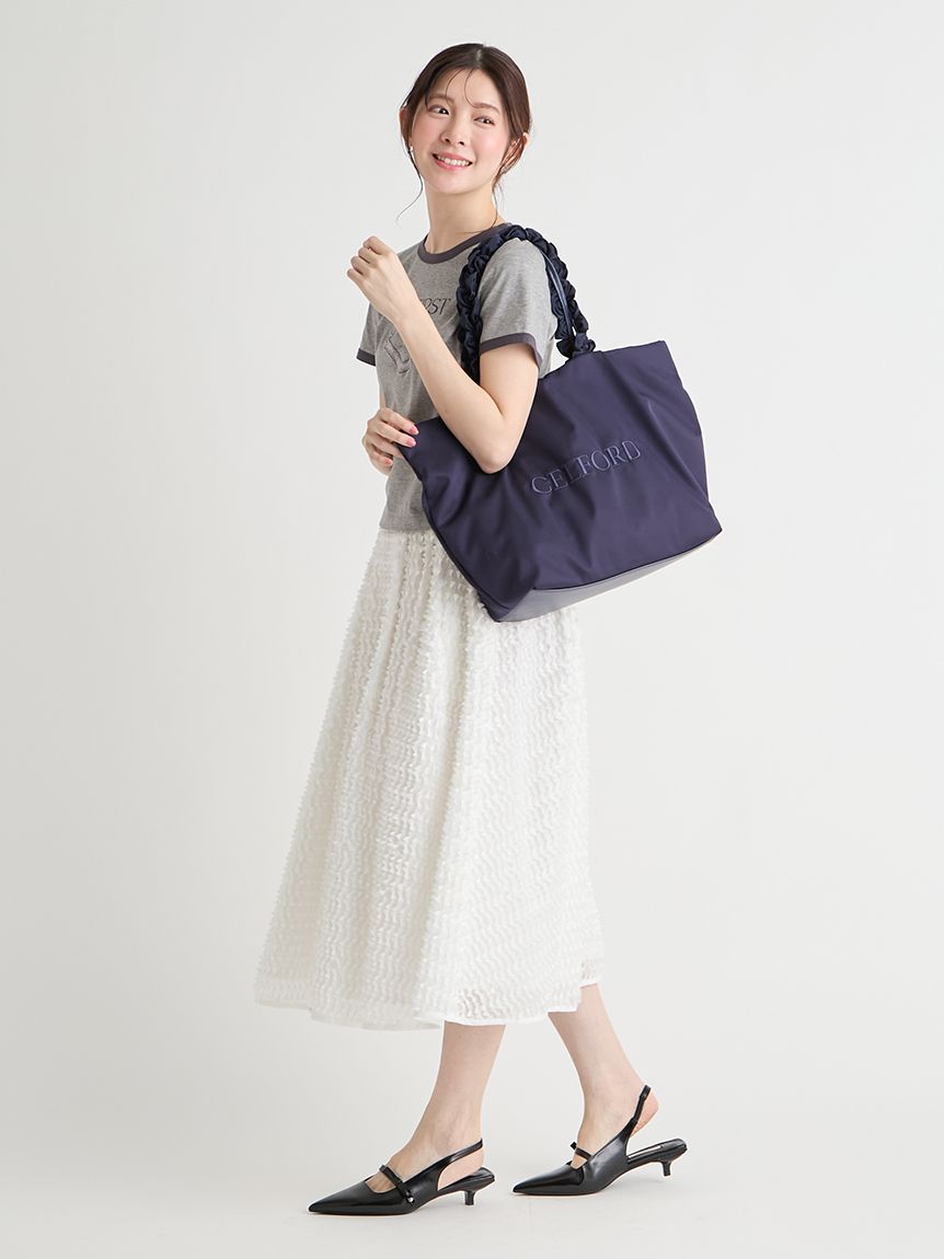 フリルラメ刺繍トートバッグ（wide）(ハンドバッグ)｜BAGS（バッグ
