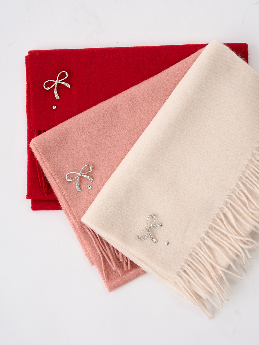 ビジューブローチ付きカシミヤ混ストール(ショール・ストール