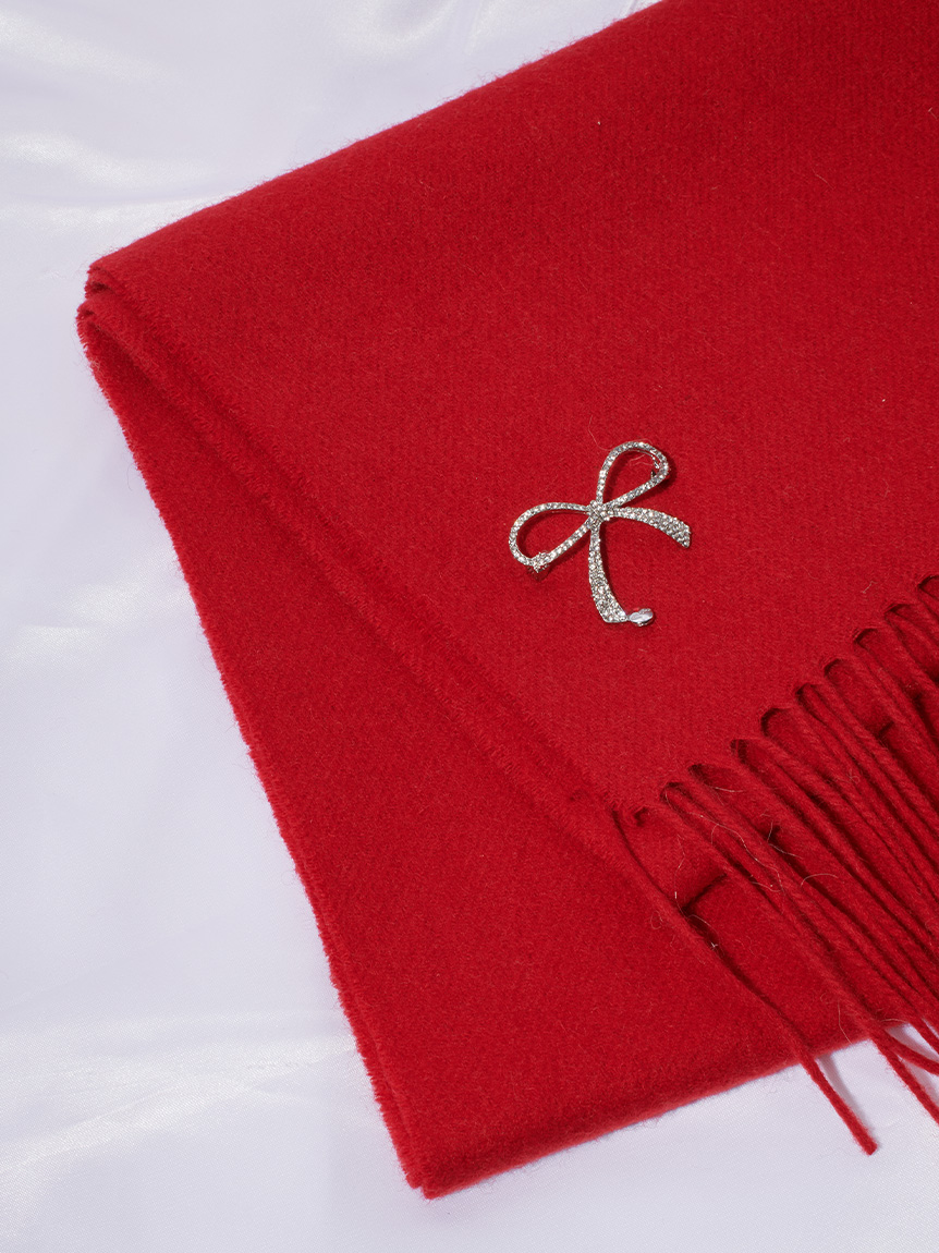 ビジューブローチ付きカシミヤ混ストール(ショール・ストール