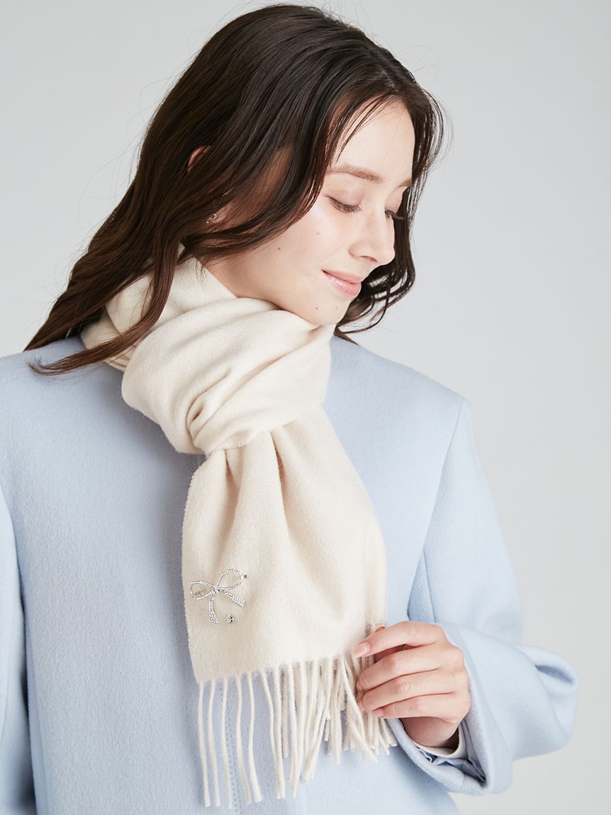 ビジューブローチ付きカシミヤ混ストール(ショール・ストール
