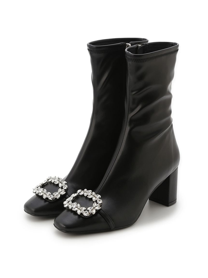 ビジュー＆リボンクリップ付きストレッチブーツ(ブーツ)｜SHOES