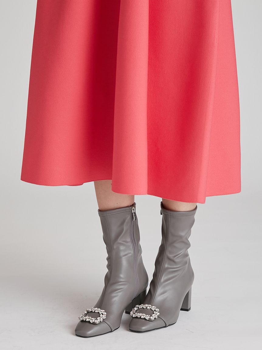 ビジュー＆リボンクリップ付きストレッチブーツ(ブーツ)｜SHOES