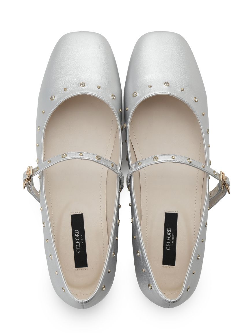 リュタン】ビジュースタッズフラットシューズ(サンダル・ミュール