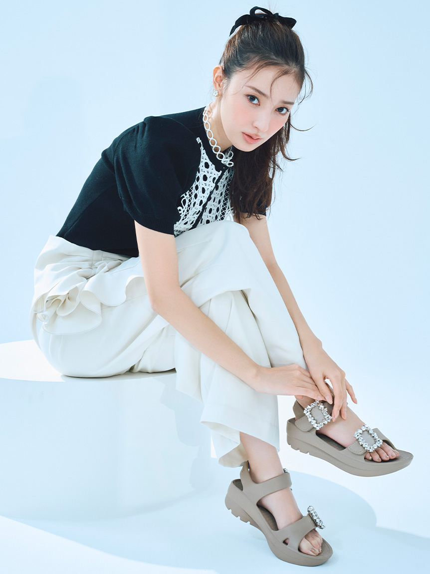 TELIC × CELFORD ビジューリカバリーサンダル　ブラック　38 CELFORD（セルフォード） (期間限定8%OFF&300円OFF) 【TELIC】コラボ