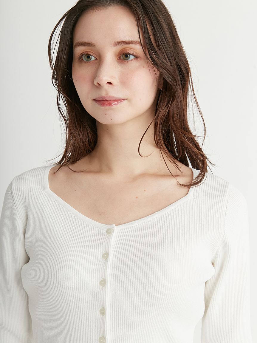 ダイヤネックリブニットカーディガン(カーディガン)｜TOPS