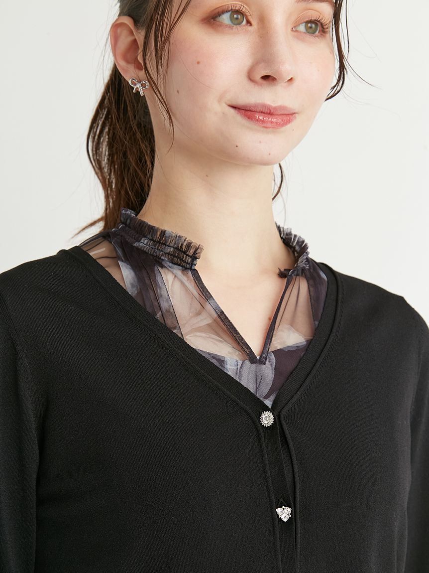 ビジュー釦Vネックカーディガン(カーディガン)｜TOPS（トップス