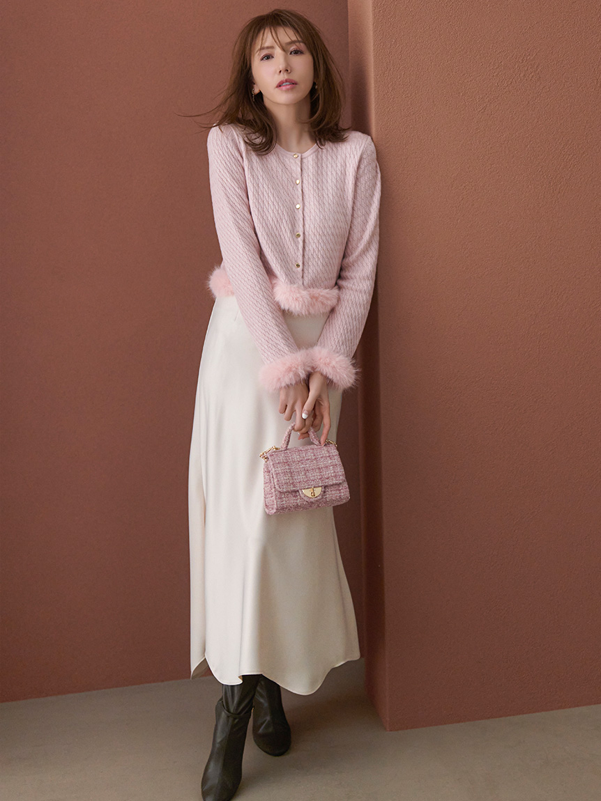 限定カラーあり】シルクカシミア混ファートリムカーディガン (ニット