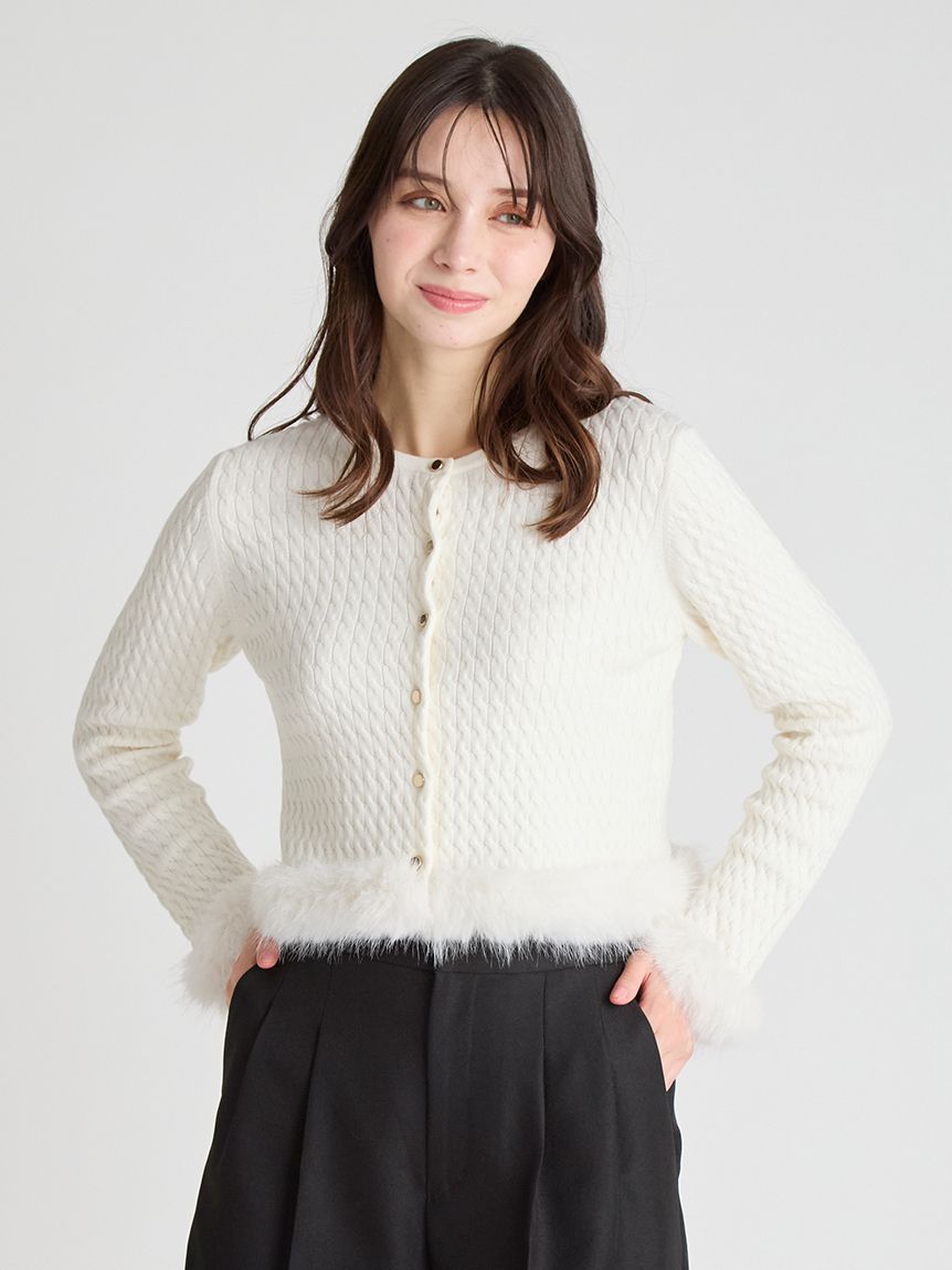 限定カラーあり】シルクカシミア混ファートリムカーディガン