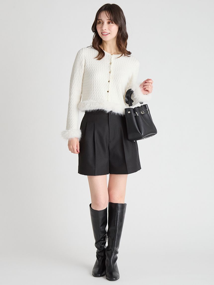 限定カラーあり】シルクカシミア混ファートリムカーディガン