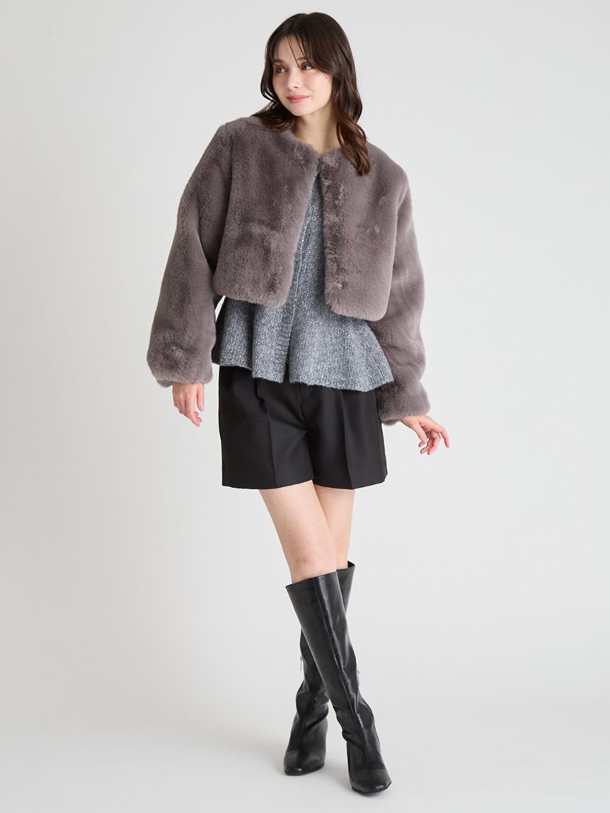 美品 M'S GRACY リボン ペプラム コットン ニット パープル 38 美品 M'S GRACY リボン ペプラム コットン ニット パープル 38