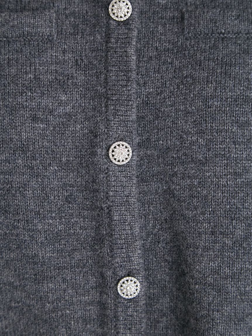 SUPER FINE MERINO WOOLビジュー釦カーディガン(ニットプル