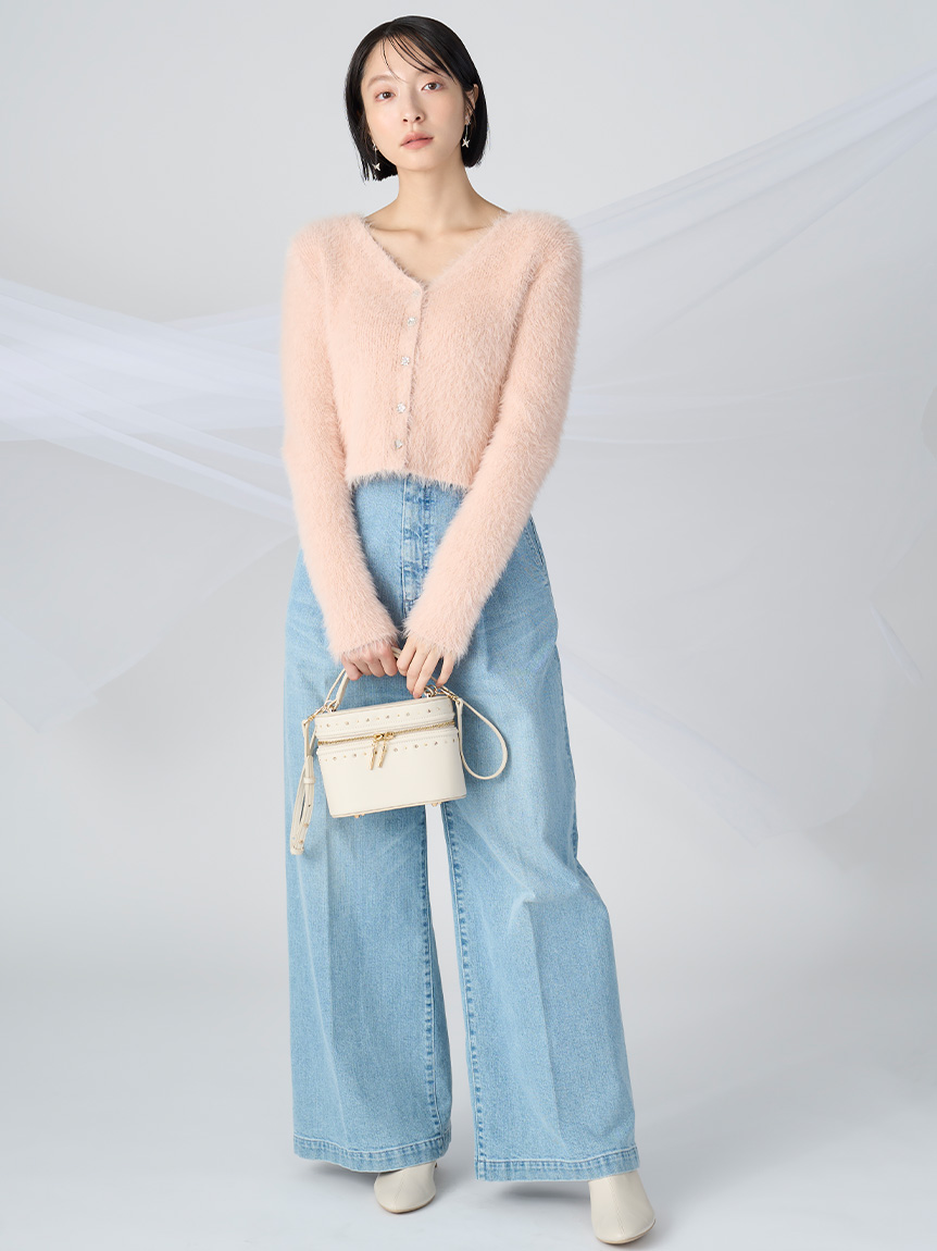 フェザーヤーンビジュー釦カーディガン(カーディガン)｜TOPS（トップス