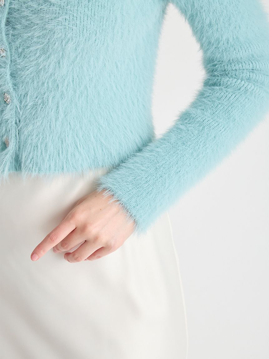 フェザーヤーンビジュー釦カーディガン(カーディガン)｜TOPS（トップス