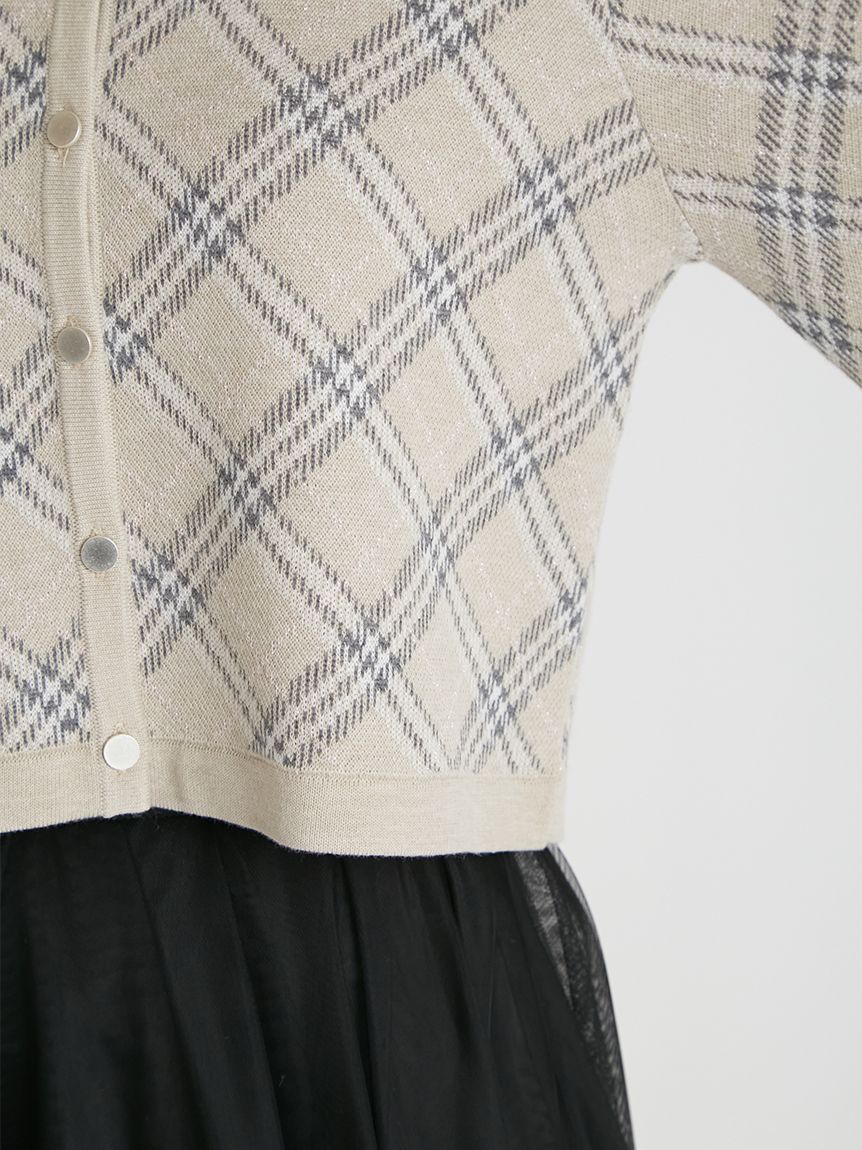 チェックジャカードカーディガン(ニットプルオーバー)｜TOPS