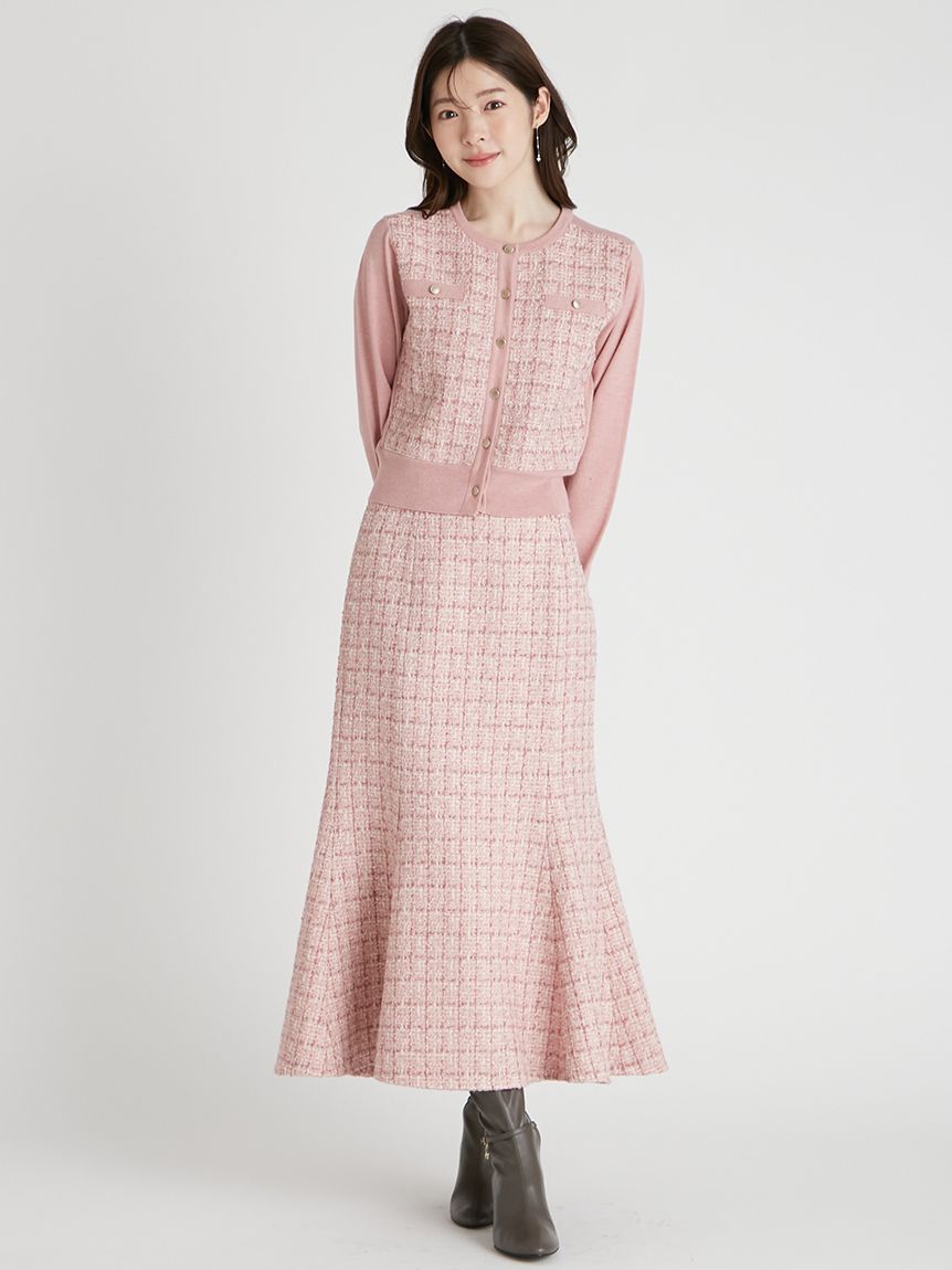 ツィードドッキングニットカーディガン(カーディガン)｜TOPS