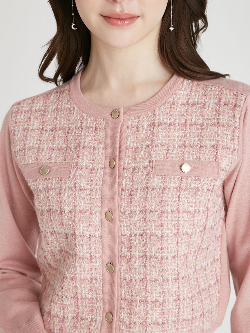 ツィードドッキングニットカーディガン(カーディガン)｜TOPS