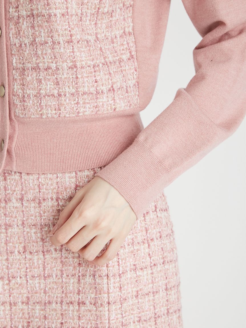 【新品タグ付】CELFORD ツイードドッキングニットカーディガン 36 ツィードドッキングニットカーディガン(カーディガン)｜TOPS