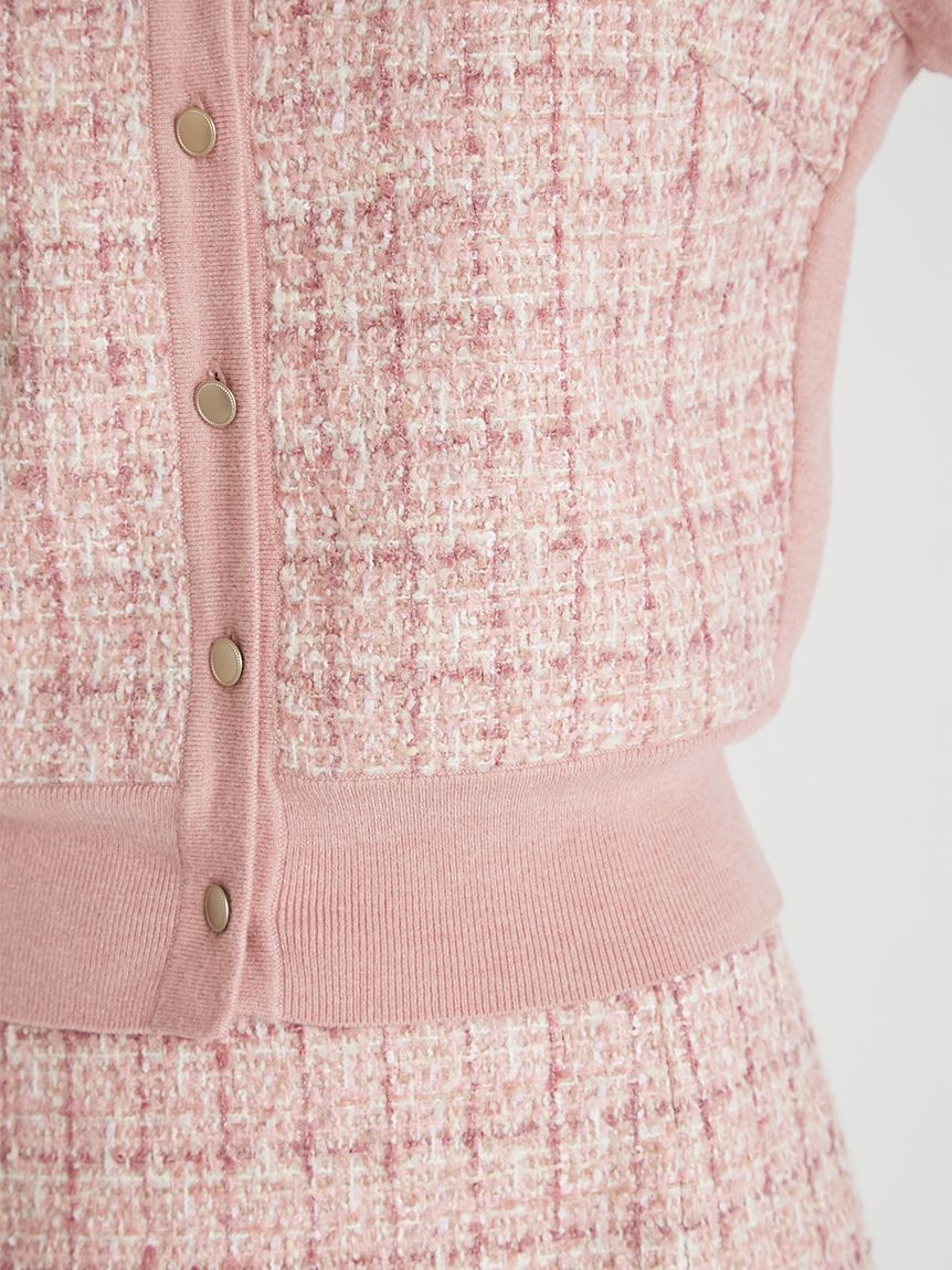 ツィードドッキングニットカーディガン(カーディガン)｜TOPS