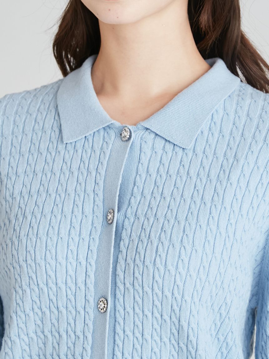 新品✨『CELFORD』セルフォード 襟付き ビジュー ニット カーディガン ビジュー釦ケーブルカーディガン(ニットプルオーバー)｜TOPS（トップス