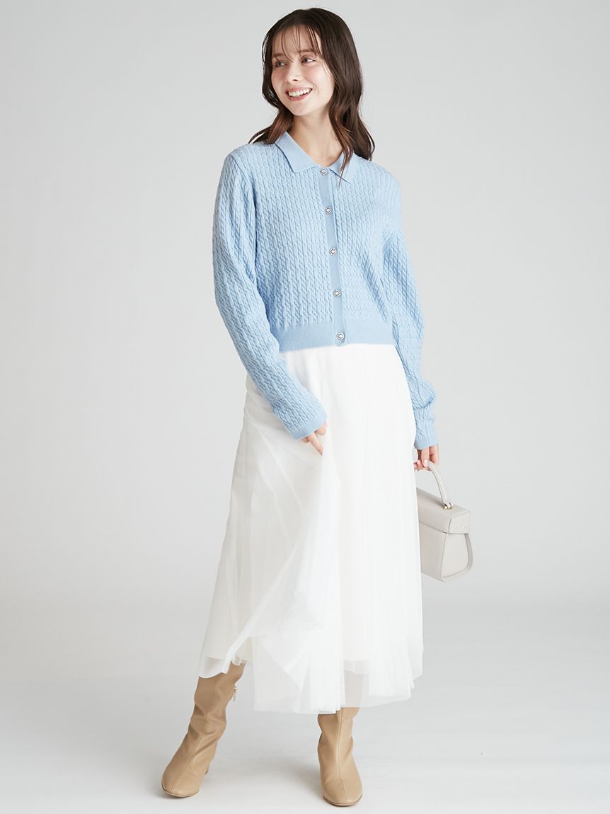 ビジュー釦ケーブルカーディガン(ニットプルオーバー)｜TOPS（トップス  