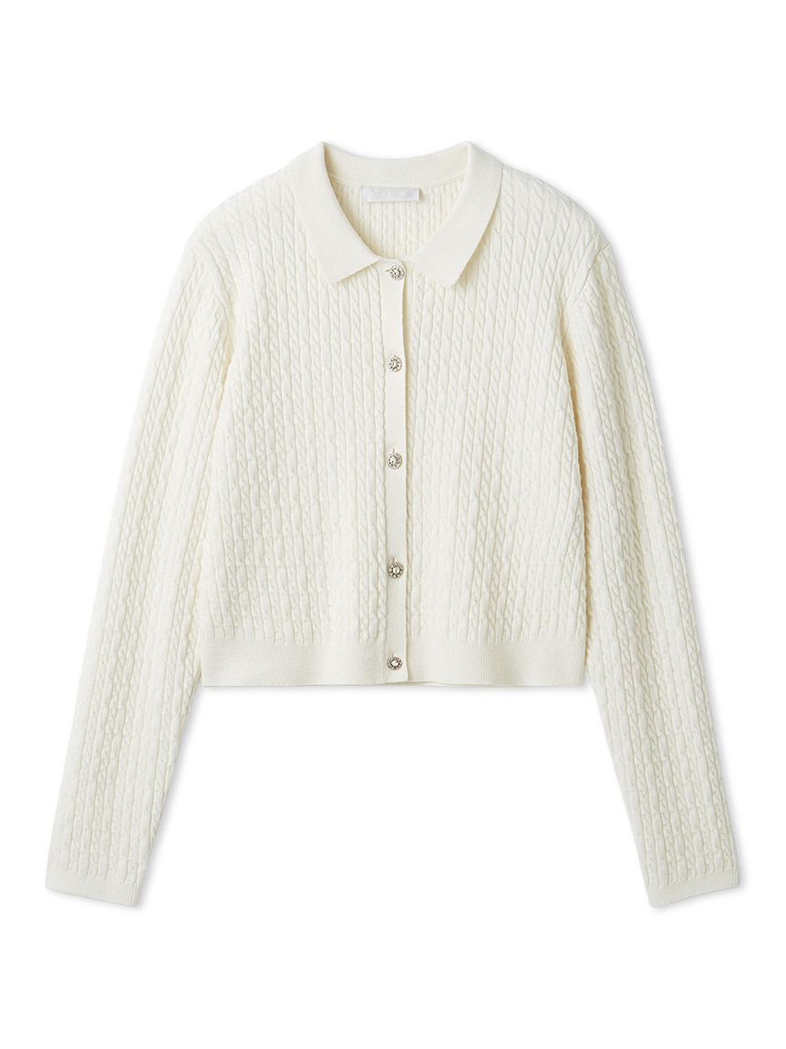 【セール中】【新品】セルフォード　ビジュー釦カーディガン　アイボリー　白 ビジュー釦ケーブルカーディガン(ニットプルオーバー)｜TOPS（トップス