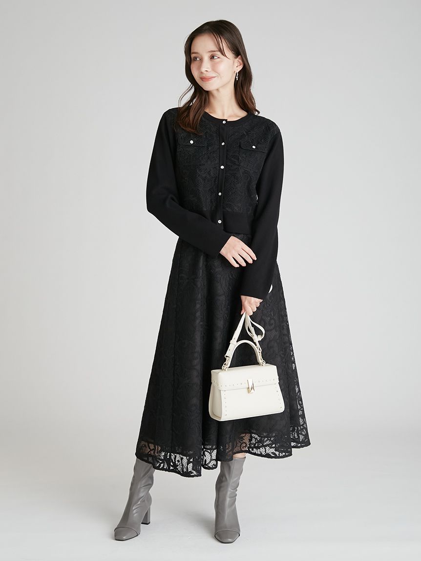 セットアップ対応】チュール刺繍ドッキングカーディガン(ニットプル