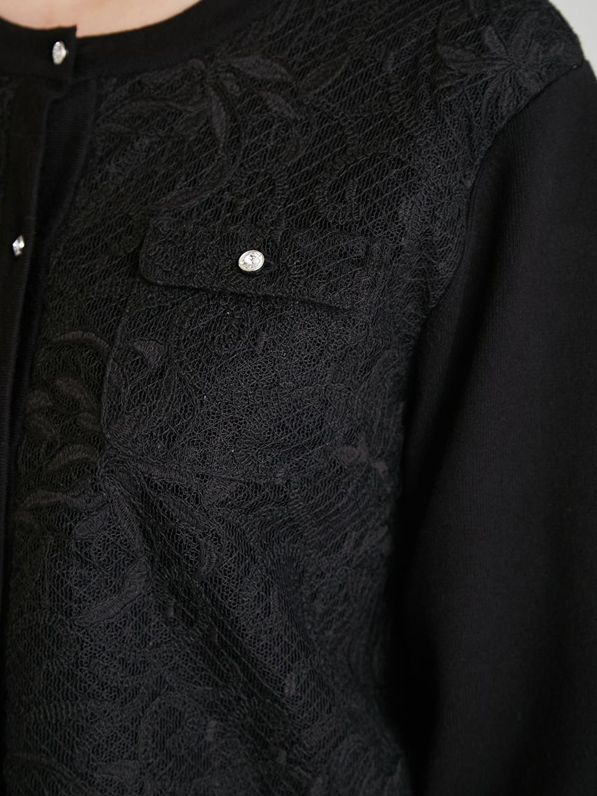 セットアップ対応】チュール刺繍ドッキングカーディガン(ニットプル