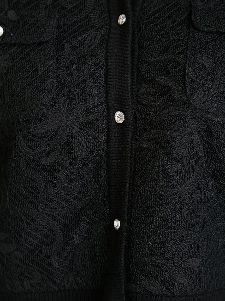 セットアップ対応】チュール刺繍ドッキングカーディガン(ニットプル