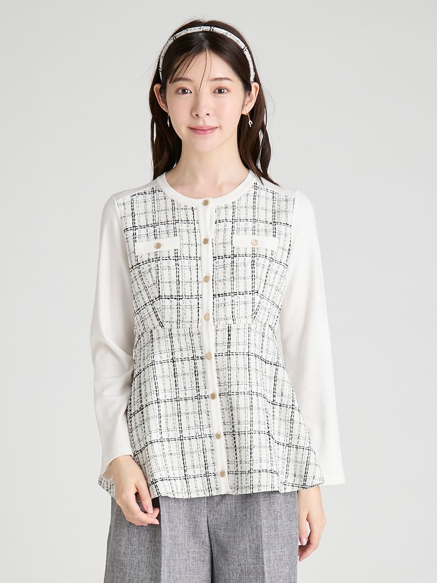 ツイードペプラムカーディガン(カーディガン)｜TOPS（トップス
