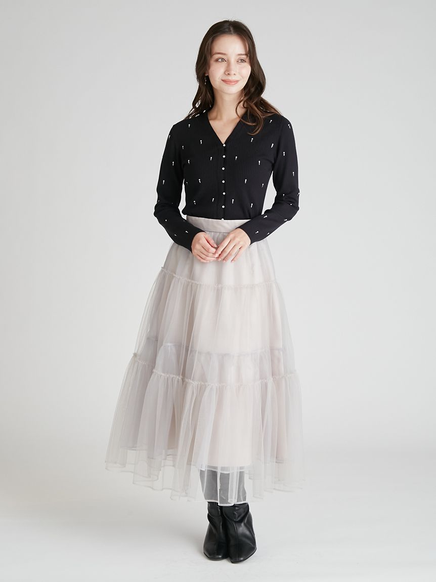 シャイニーVネックニットカーデ(カーディガン)｜TOPS（トップス