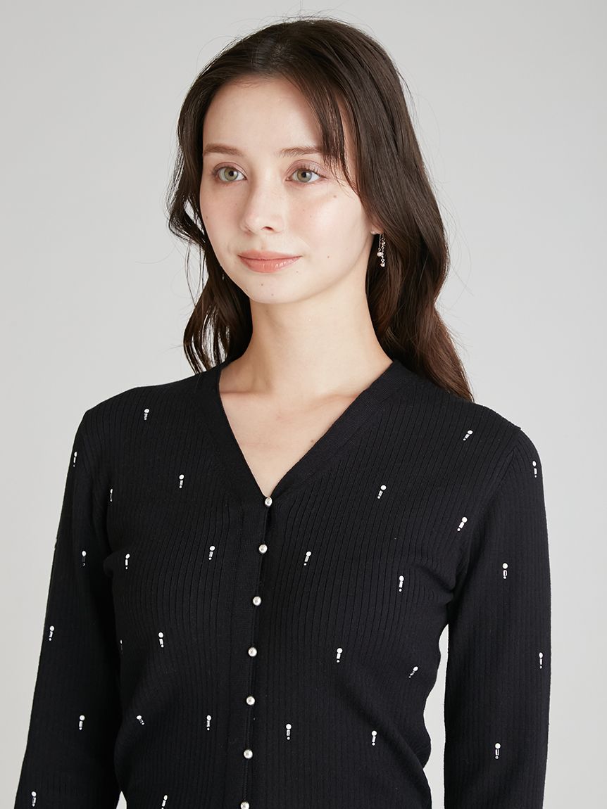 シャイニーVネックニットカーデ(カーディガン)｜TOPS（トップス